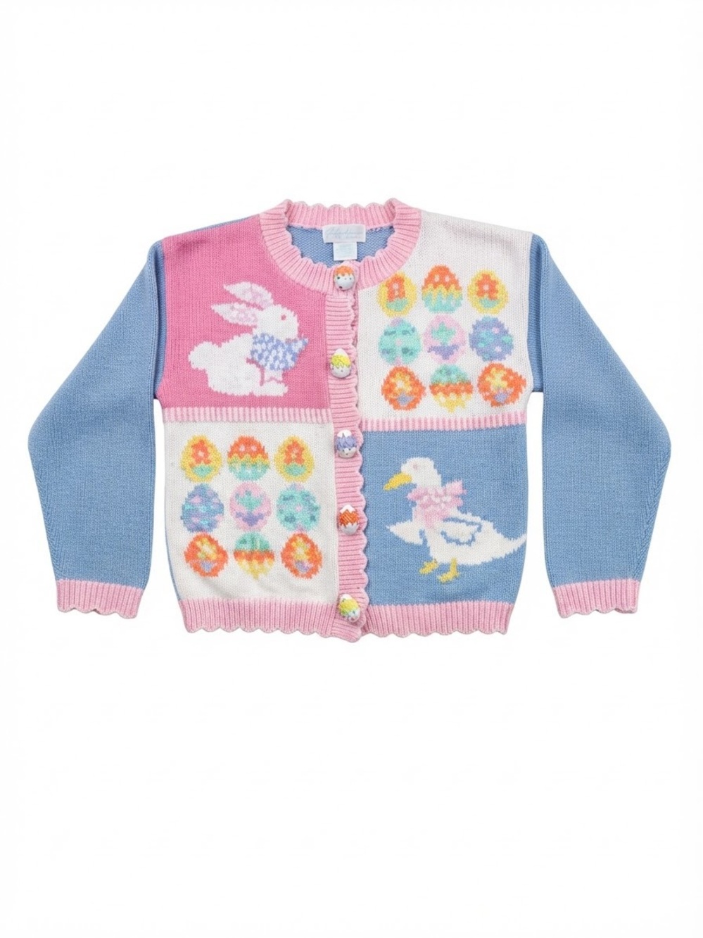 Vintage Avon Easter Bunny & Duck Cardigan Sweater Girls Size 6/6X Pastel Cottage